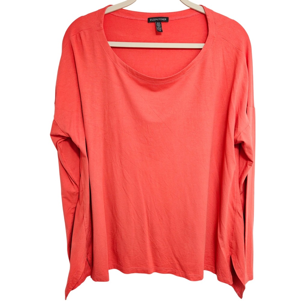Eileen Fisher Womens Jersey Knit Top Minimalist Relaxed Capsule Coral Orange L - Picture 1 of 9